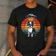 Boston Terrier UFO Alien Boston Terrier Dog Mom Dad Men's Casual T-Shirt Dark Grey
