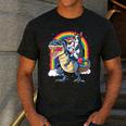 Boston Terrier Unicorn Riding Dinosaur T-Rex Girls Rainbow Men's Casual T-Shirt Dark Grey