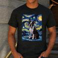 Boston Terrier Van Gogh Starry Night Men's Casual T-Shirt Dark Grey