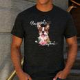 Brown Boston Terrier With Flowers And Feathers Men's Casual T-Shirt Dark Grey
