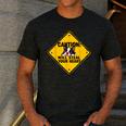 Caution Sign Boston Terrier Dog Bostie Puppy Men's Casual T-Shirt Dark Grey