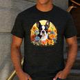 Cute Boston Terrier Spring Flower Garden Colorful Puppy Dog Men's Casual T-Shirt Dark Grey
