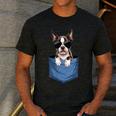 Cute Pocket Boston Terrier Lover Dog Mom Men's Casual T-Shirt Dark Grey
