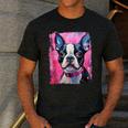 Dog Pink Boston Terrier Men's Casual T-Shirt Dark Grey