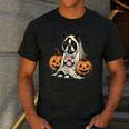 Halloween Boston Terrier Ghost Men's Casual T-Shirt Dark Grey