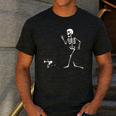 Halloween Boston Terrier And Skeleton Men's Casual T-Shirt Dark Grey