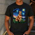 Red Heeler Starry Night Cattle Dog Colorful Art By Aja For Men Women Girls Kids Men's Casual T-Shirt Dark Grey
