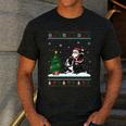 Ugly Christmas Tree Lights Xmas Santa Riding Boston Terrier Men's Casual T-Shirt Dark Grey
