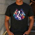 Watercolor Floral Boston Terrier Mama Dog Lover Mother's Day Men's Casual T-Shirt Dark Grey