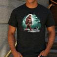 Whimsical Forest Adventures Sasquatch Bigfoot Walking Boston Terrier Dog Lovers Men's Casual T-Shirt Dark Grey
