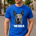 4th July Blue Heeler Dog Merica Patriotic USA Flag Cute Men's Casual T-Shirt Royal Blue