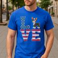 4th Of July Decor Patriotic LOVE Boston Terrier USA Flag Men's Casual T-Shirt Royal Blue