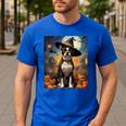 Aesthetic Halloween Boston Terrier Dog Witch Pumpkin For Men Women Kids Men's Casual T-Shirt Royal Blue