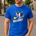 Ballaholic Boston Terrier Dog Chasing Bostie Ball Men's Casual T-Shirt Royal Blue