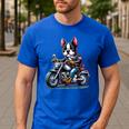 Biker Boston Terrier Dog Riding Motorbike Men's Casual T-Shirt Royal Blue