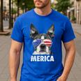 Boston Terrier 4th Of July Merica Men Women USA Flag Vintage Men's Casual T-Shirt Royal Blue