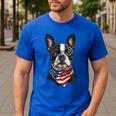 Boston Terrier American Flag Men's Casual T-Shirt Royal Blue