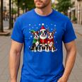 Boston Terrier Christmas Dogs Santa Reindeer Elf Men's Casual T-Shirt Royal Blue