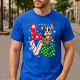 Boston Terrier Christmas Tree Lights Santa Dog Xmas For Men Women Kids Men's Casual T-Shirt Royal Blue