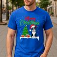 Boston Terrier Christmas Tree Lights Xmas Dog Lover Men's Casual T-Shirt Royal Blue