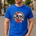 Boston Terrier Christmas Wreath Decoration Xmas Pajamas Men's Casual T-Shirt Royal Blue