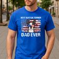 Boston Terrier Dad American Flag 4th Of July Dog Fathers Day Men's Casual T-Shirt Royal Blue