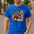 Boston Terrier Dog 4th Of July USA American Flag Patriotic Men's Casual T-Shirt Royal Blue