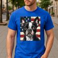 Boston Terrier Dog American Flag 4th Of July Patriotic Puppy Men's Casual T-Shirt Royal Blue