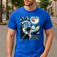 Boston Terrier Dog Art Van Gogh Starry Night Boston Terrier Men's Casual T-Shirt Royal Blue