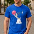 Boston Terrier Dog Blowing Chewing Bubble Gum Pink Men's Casual T-Shirt Royal Blue