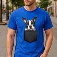Boston Terrier Dog Puppy Dog In Pocket Cute Pet Lover Men's Casual T-Shirt Royal Blue