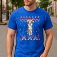 Boston Terrier Dog Santa Hat Men Kids Ugly Christmas Light Men's Casual T-Shirt Royal Blue