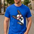 Boston Terrier Dog From Side Boston Bull Men's Casual T-Shirt Royal Blue