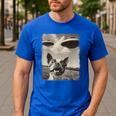 Boston Terrier Dog UFO Alien Extraterrestrial Selfie Men's Casual T-Shirt Royal Blue