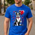 Boston Terrier Dog Valentine's Day Dog Owner Valentine Men's Casual T-Shirt Royal Blue