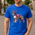 Boston Terrier Floral Dog Lover Vintage Distressed For Men Women Kids Men's Casual T-Shirt Royal Blue
