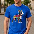 Boston Terrier Floral Vintage Dog Mom Distressed Men Women Kids Men's Casual T-Shirt Royal Blue