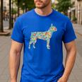 Boston Terrier Flower Silhouette Floral Dog Men Women Girls Kids Men's Casual T-Shirt Royal Blue