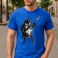 Boston Terrier Guitar Men's Casual T-Shirt Royal Blue