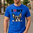 Boston Terrier I Heart My Dog Dog Lover Men's Casual T-Shirt Royal Blue