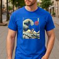 Boston Terrier Japanese Kanagawa Wave Surf Dog Men's Casual T-Shirt Royal Blue