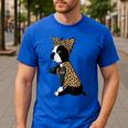 Boston Terrier Lover I Love Mom Tattoo Leopard Men's Casual T-Shirt Royal Blue