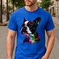 Boston Terrier Lovers Colorful Pop Art Boston Terrier Men's Casual T-Shirt Royal Blue