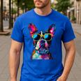 Boston Terrier Lovers Pop Art Boston Terrier Men's Casual T-Shirt Royal Blue