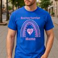 Boston Terrier Mama Cute Rainbow Paw Heart Shape Men's Casual T-Shirt Royal Blue