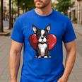 Boston Terrier Mom Dad Bostie Dog Lover Valentines Day Men's Casual T-Shirt Royal Blue