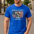 Boston Terrier Mom Dog Lovers American Flag 4th Of July Men's Casual T-Shirt Royal Blue