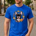Boston Terrier Mom Floral Bostie Dog Lover Flowers Cute Men's Casual T-Shirt Royal Blue