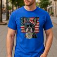 Boston Terrier Patriotic 4th Of July USA American Flag Men's Casual T-Shirt Royal Blue