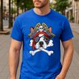 Boston Terrier Pirate T Shirt Jolly Roger Crossbones Skull Men's Casual T-Shirt Royal Blue